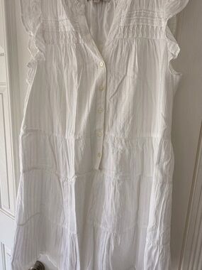 LOFT White Tiered Button-Front Sundress L